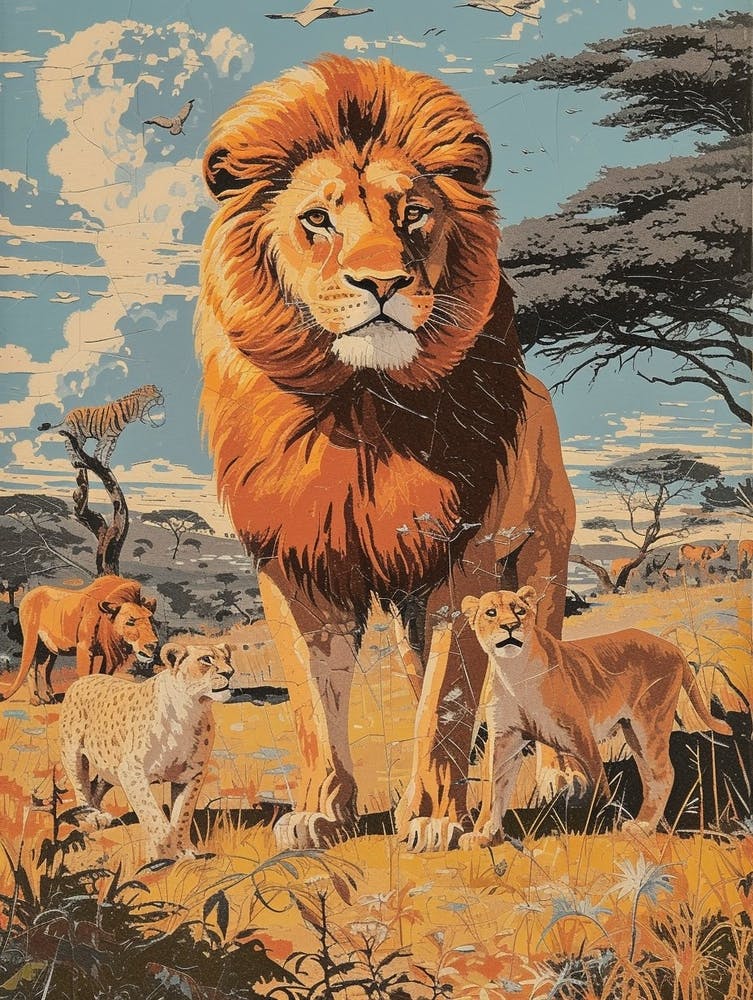 African Lion Relief Illustration Interaction 1