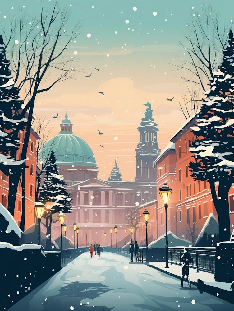 Winter Travel Night Illustration Rome Italy 1