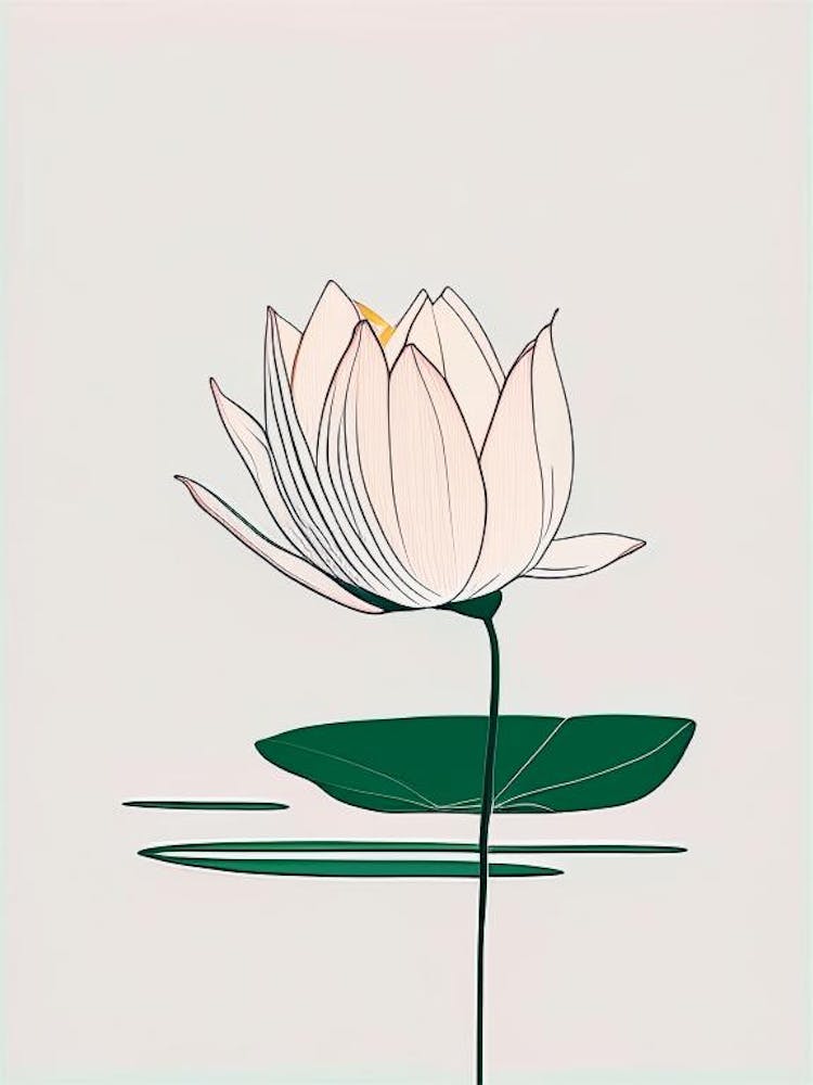 Blooming Lotus Flower In Lake Minimal Line Drawing 1