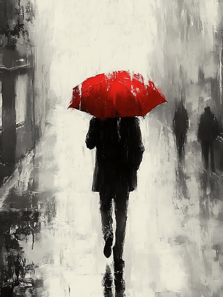 A Man with a Red Umbrella in the Rain 8