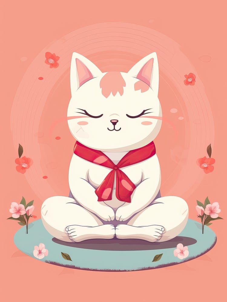 Kawaii Cat Drawings Meditating 1