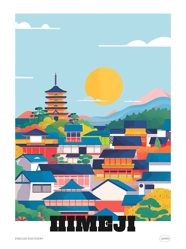 Himeji Japan Colourful Travel Poster