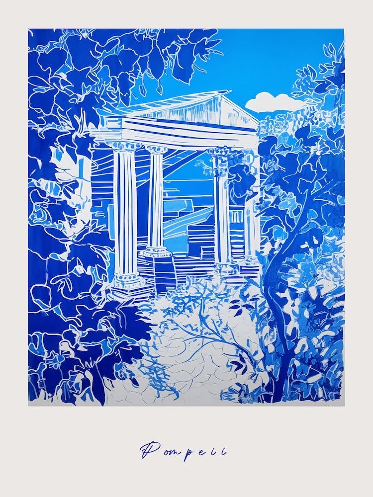 Pompeii Italy Blue Drawing Poster