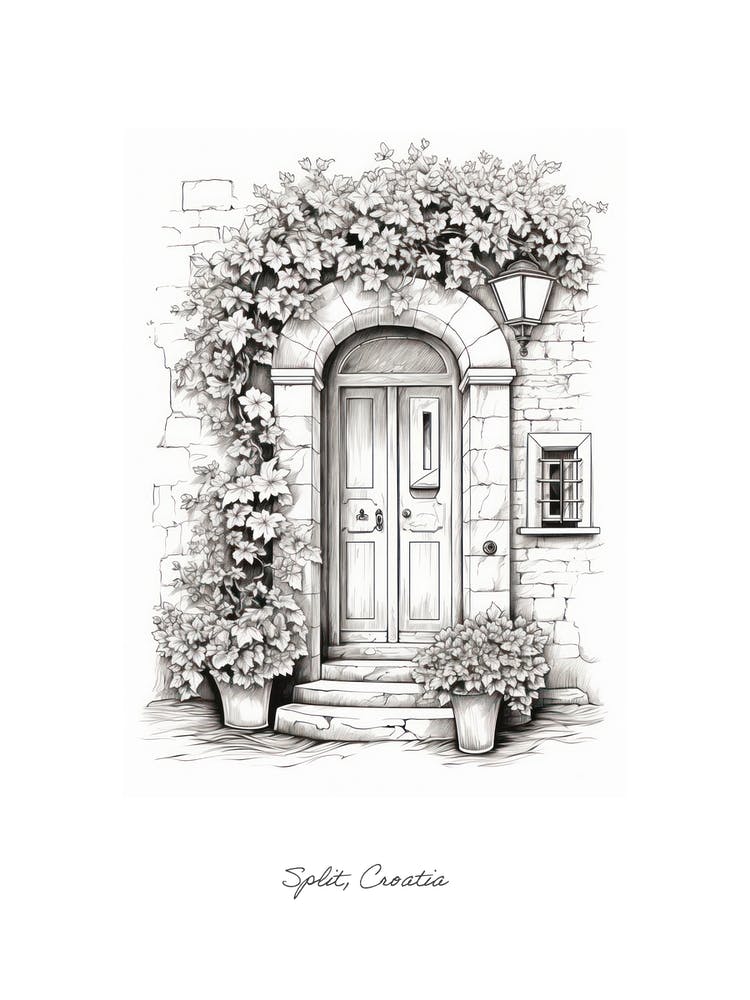 Split, Croatia   Mediterranean Doors Watercolour Painting 2 Poster