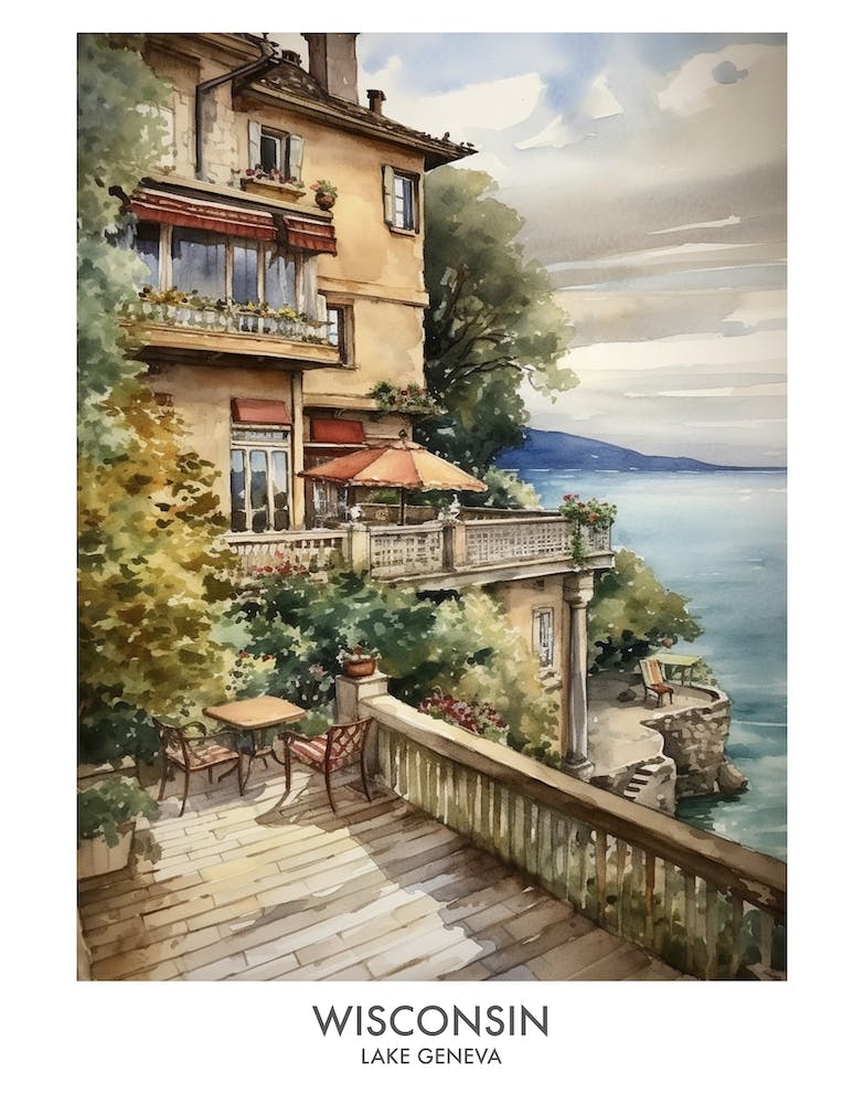 Lake Geneva, Wisconsin 1 Watercolor Travel Poster