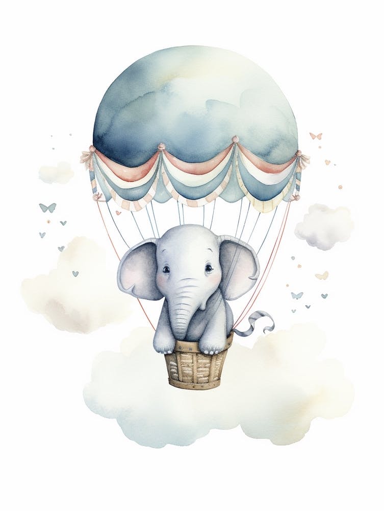 Baby Elephant 4 In A Hot Air Balloon