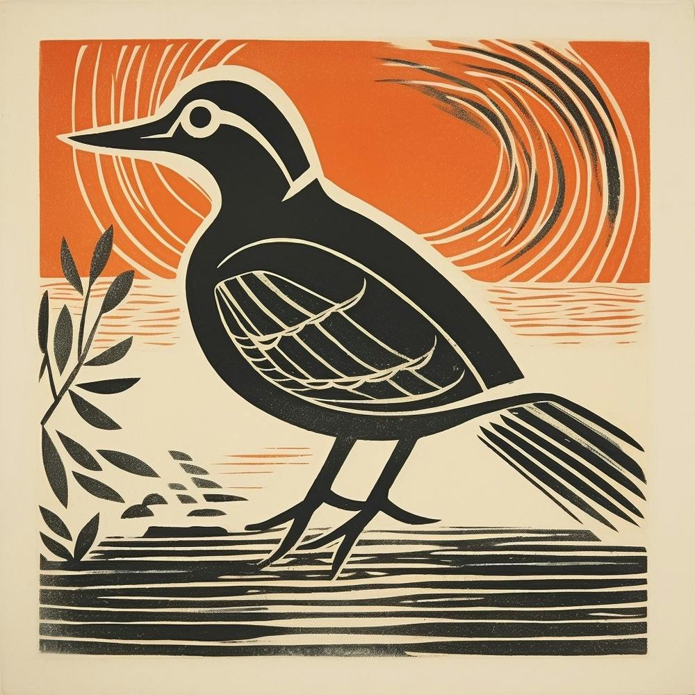 Retro Bird Lithograph Wood Duck 2