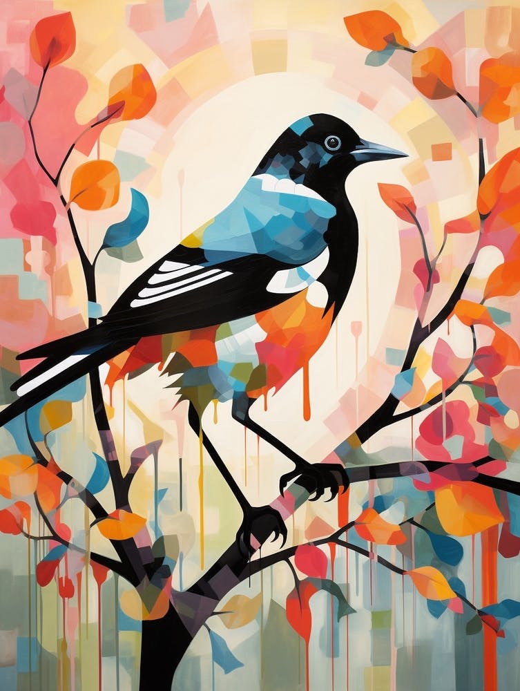 Bird Painting Collage Magpie 5