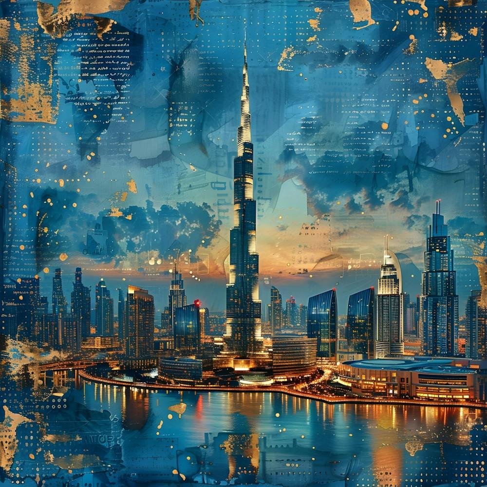Burj Khalifa at sunset, collage