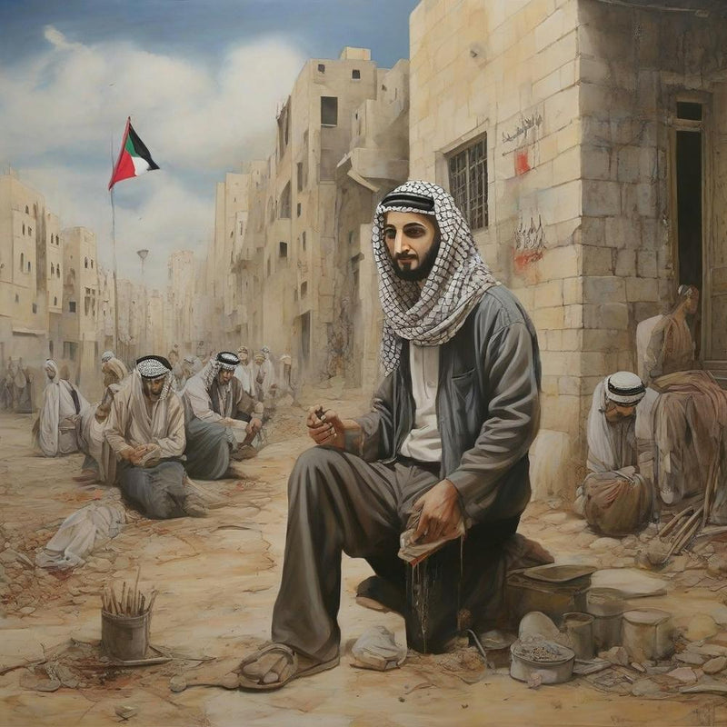 Artistic painting that expresses the reality that Palestine is experiencing