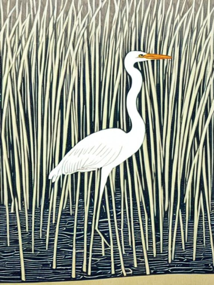 Egret 2 Linocut Bird