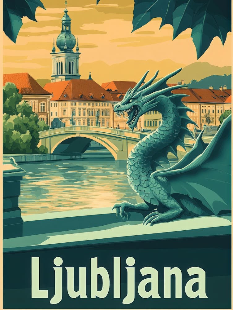 Aihrgdesign A Vintage Travel Poster Of Ljubljana