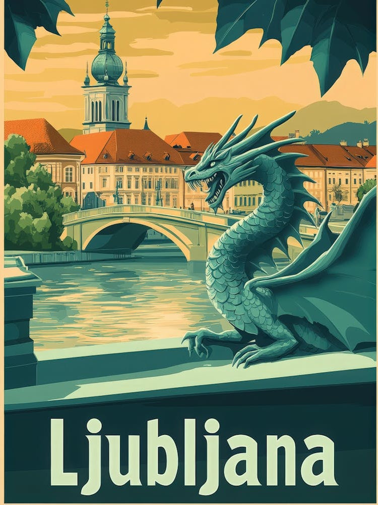 Aihrgdesign A Vintage Travel Poster Of Ljubljana