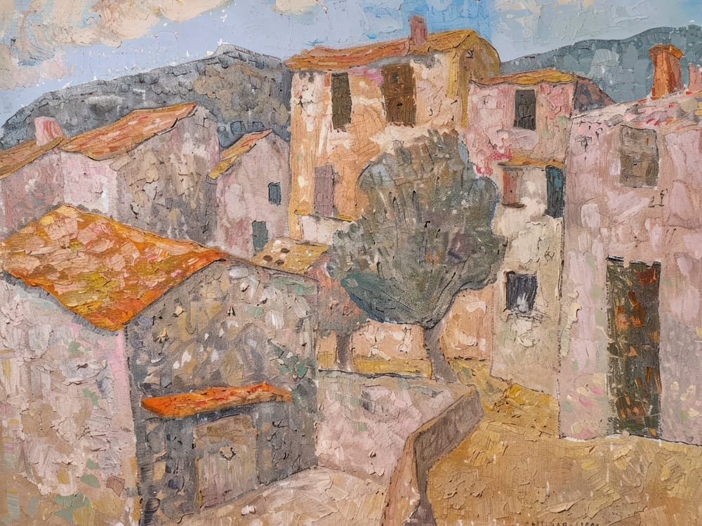 Village In Neutral Colours Painting Inspired By Paul Cezanne