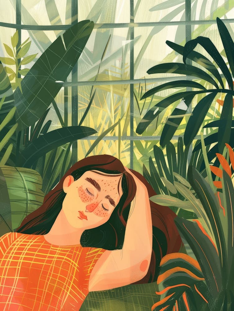 Girl Sleeping In A Greenhouse