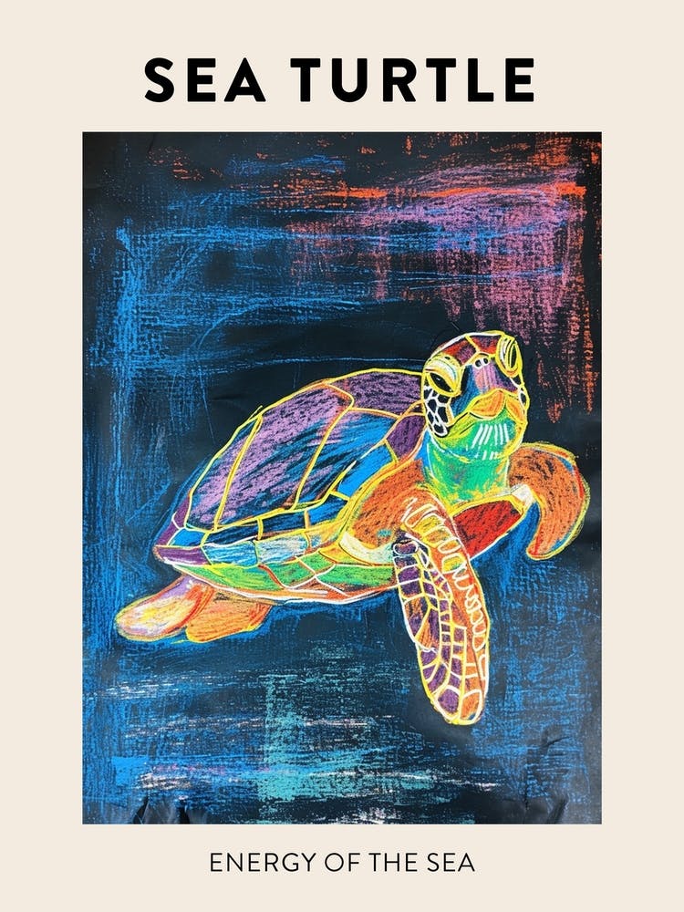 Sea Turtle Crayon Ocean Doodle Poster 1