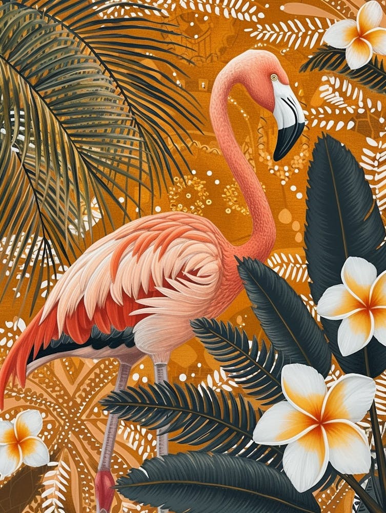Greater Flamingo And Frangipani Boho Print 3