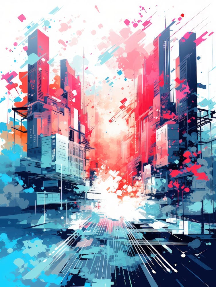 Futuristic City Abstract Painting
