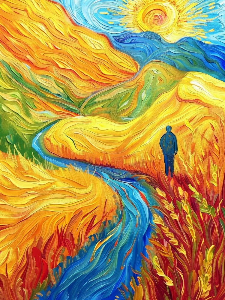 Man Walks Along A River