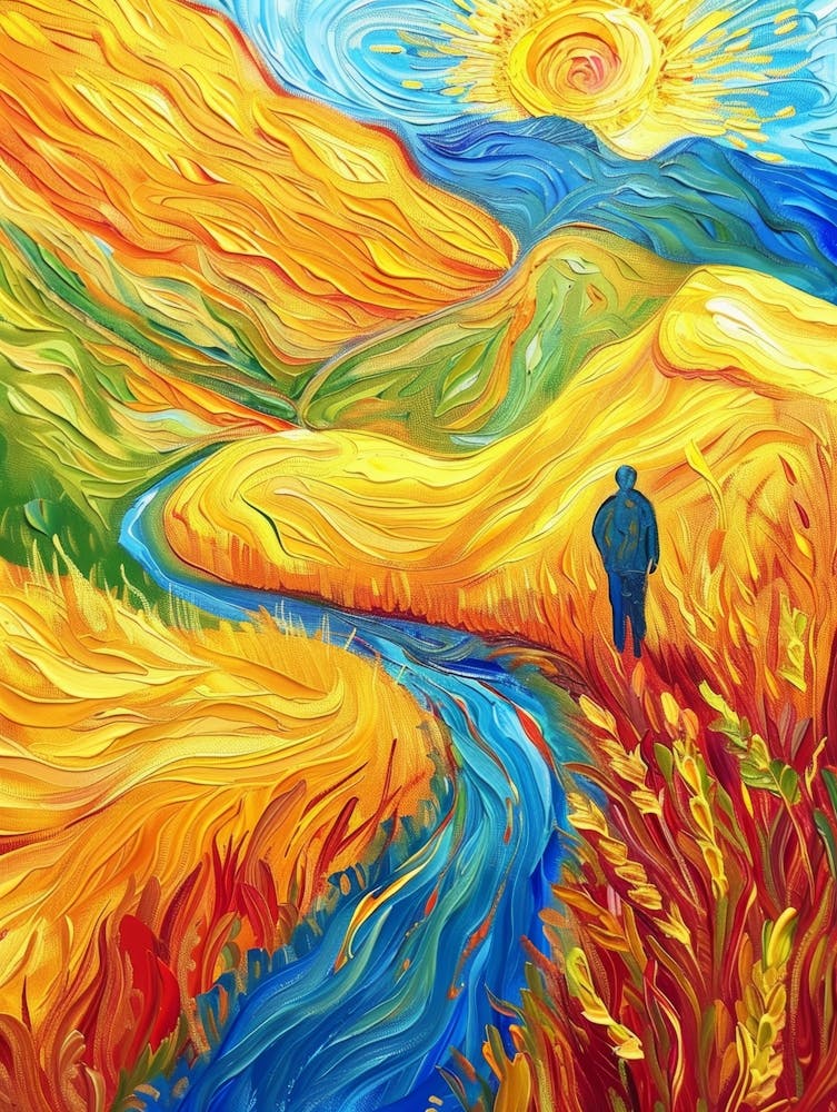 Man Walks Along A River