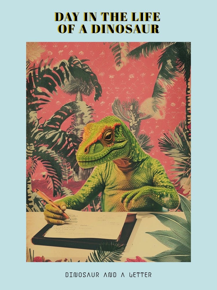 Dinosaur & A Letter Retro Collage 1 Poster
