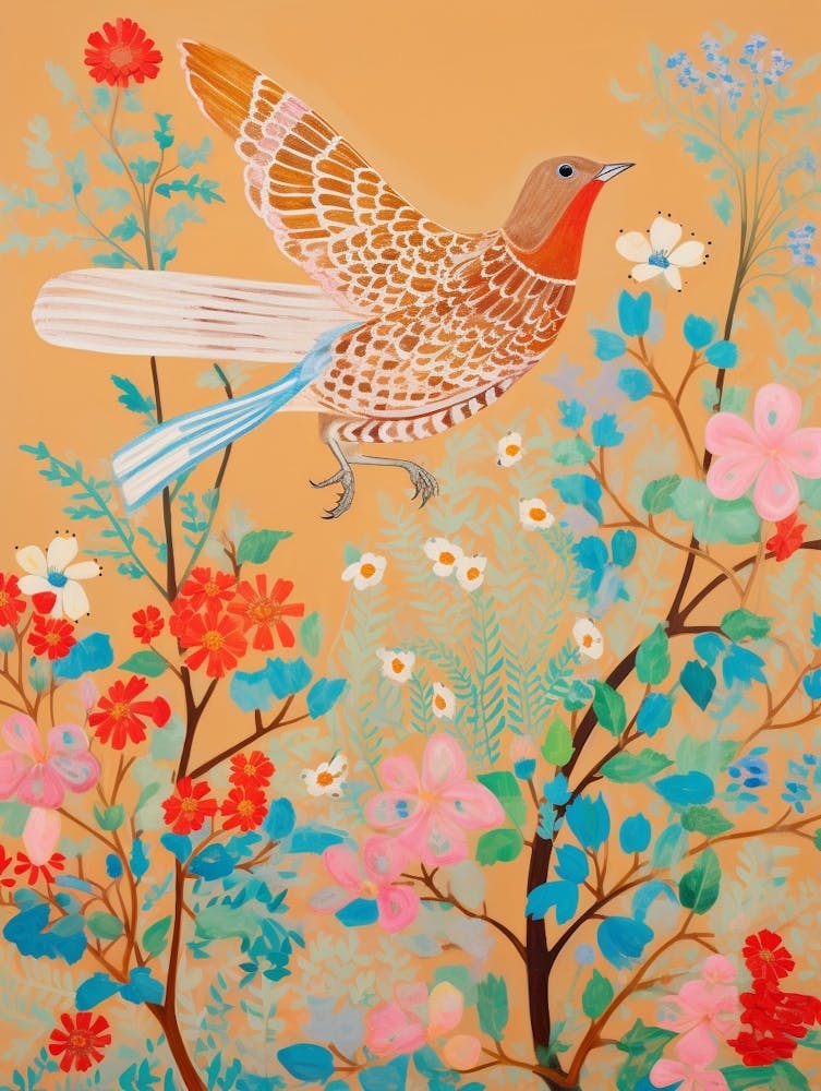 Maximalist Bird Painting Hermit Thrush 1