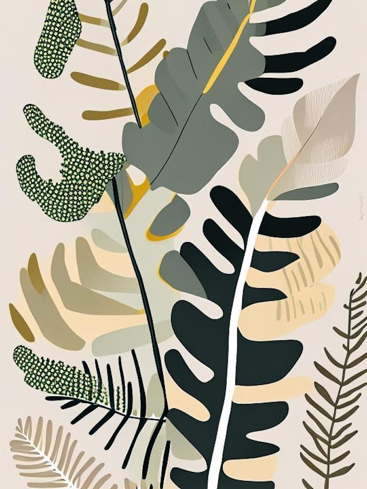 Polypody Fern Wildflower Modern Muted Colours 2