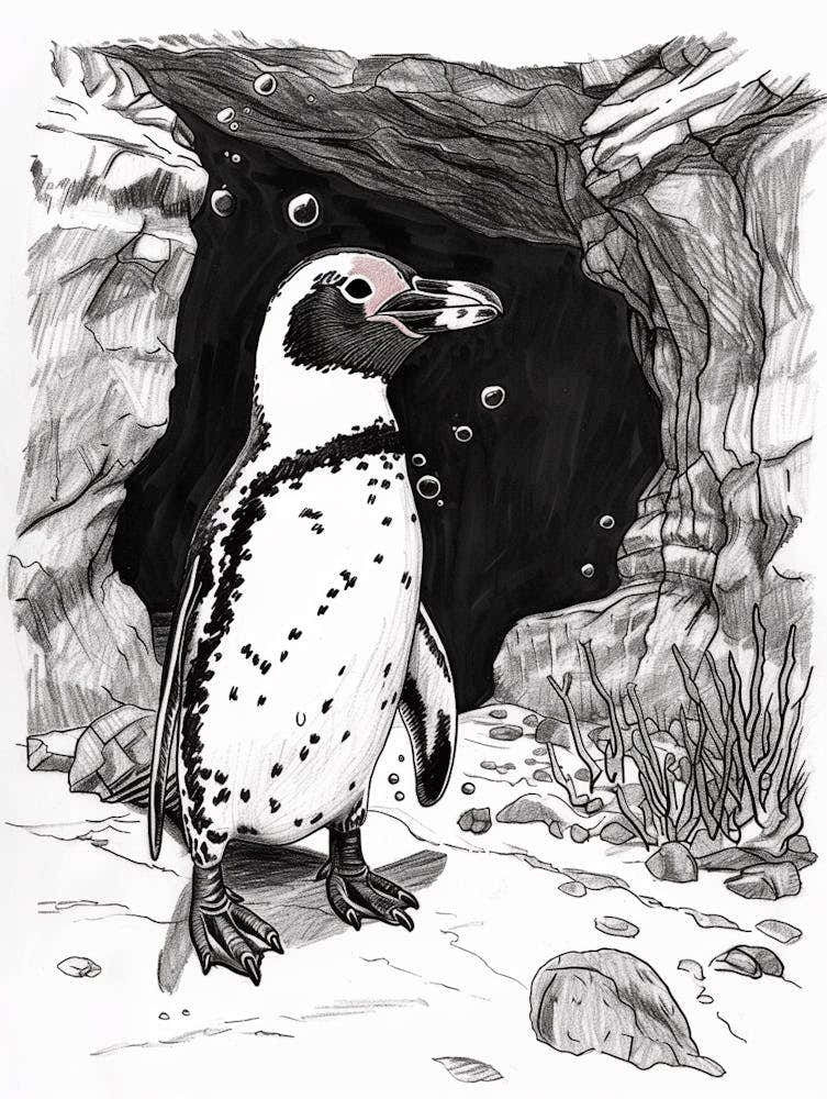 African Penguin Exploring Underwater Caves 2