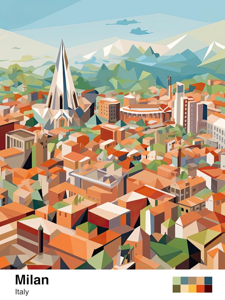 Milan, Italy, Geometric Illustration 3 Poster