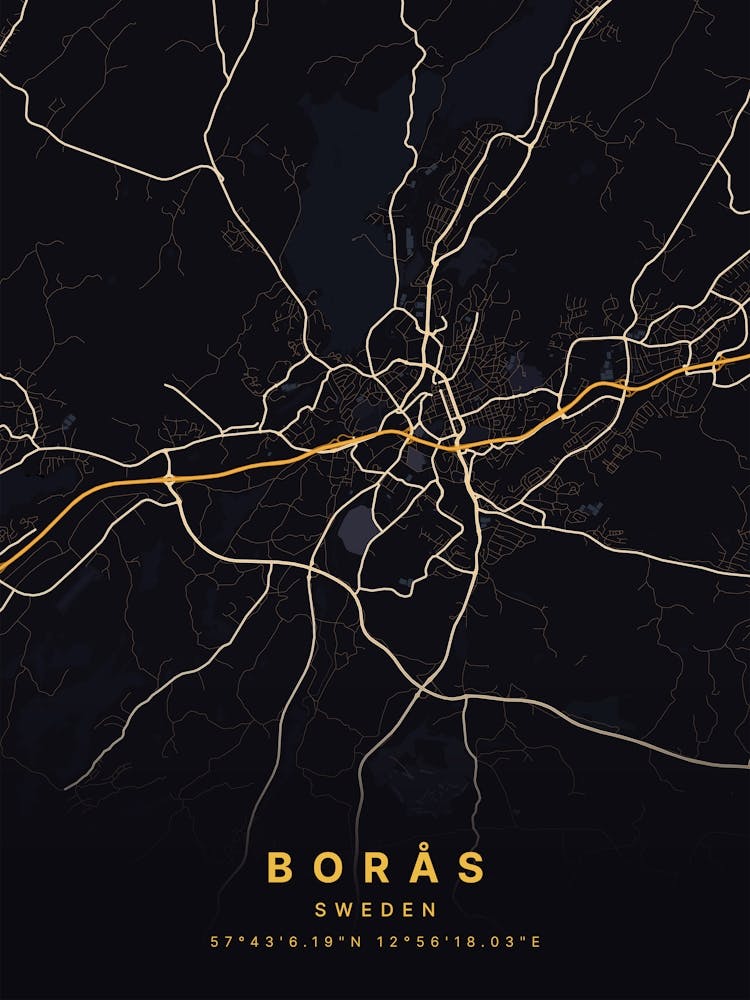 Boras Sweden Black And Gold Map