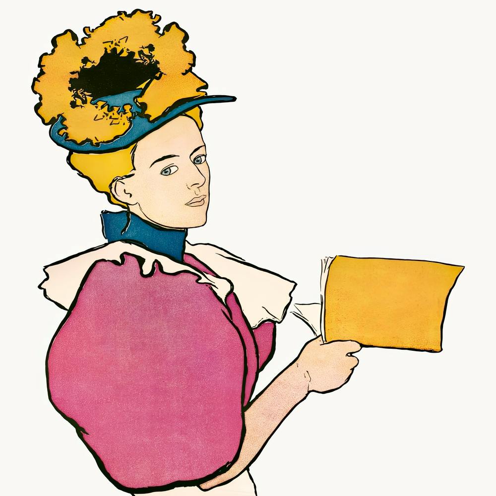 Edward Penfield S Woman Holding Books, Edward Penfield