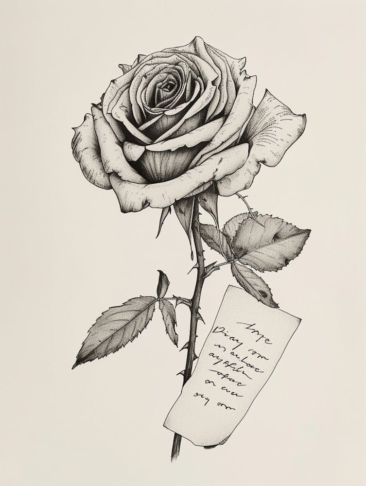 English Rose Love Letter Line Drawing 4