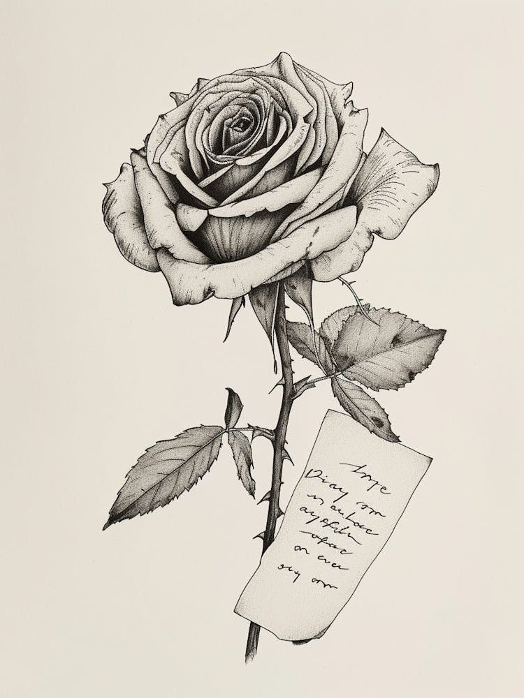 English Rose Love Letter Line Drawing 4