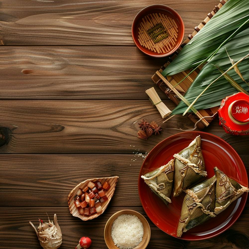 Dragon Boat Festival Wooden Table From Above 3 4