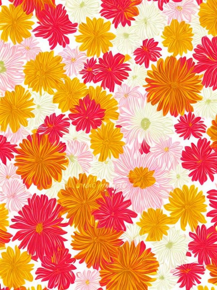 Chrysanthemum Floral Print Retro Pattern 1 Flower
