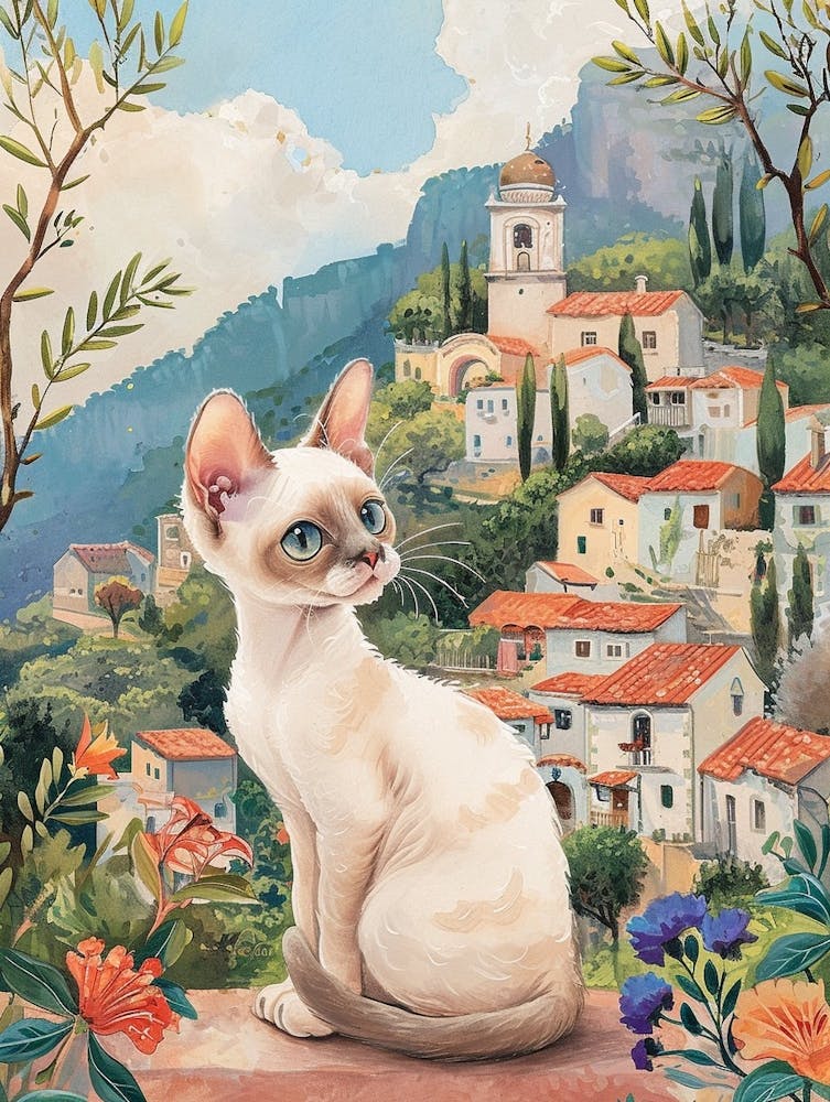 Devon Rex Cat Storybook Illustration 2