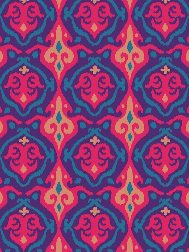 JAVA Boho Ikat Woven Texture Style in Exotic Fuchsia Hot Pink Blue and Blush Sand on Purple