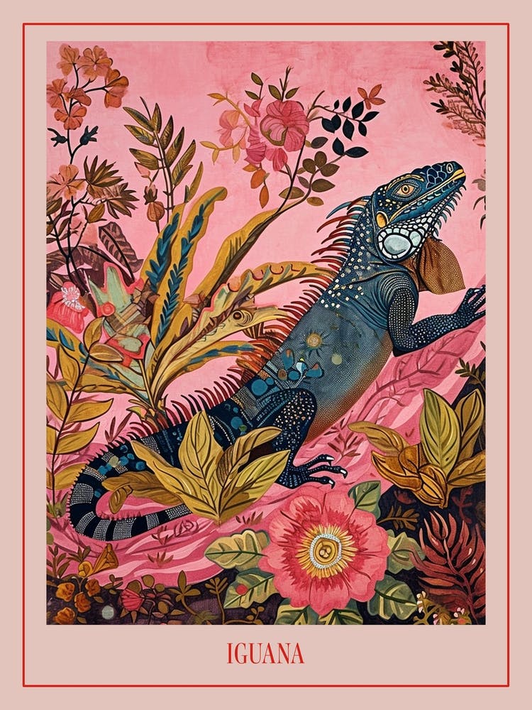 Floral Animal Painting Iguana 3 Poster