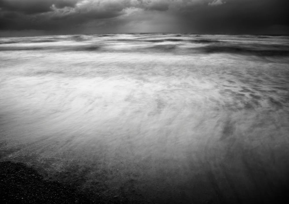 Winter Storm Over Sidni Ali beach In Black And White