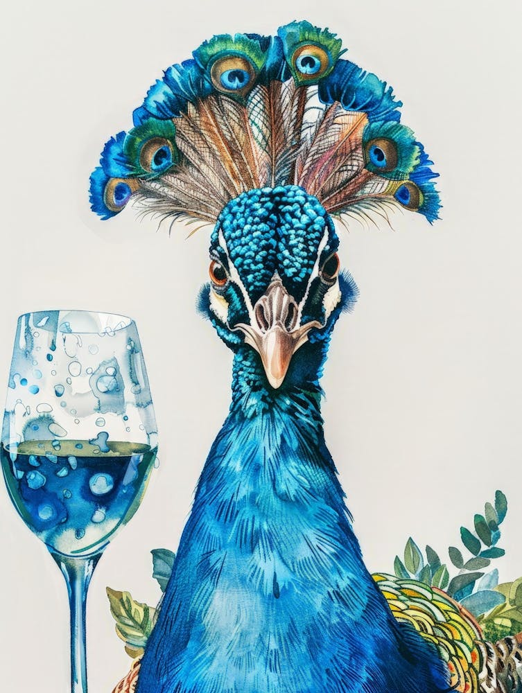 Peacock With Wine Glass 2