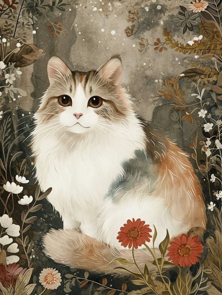 Norwegian Forest Cat Japanese Illustration 4