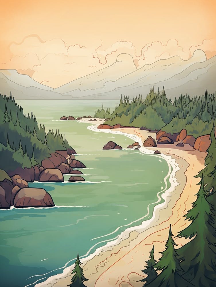 Juan De Fuca Marine Trail Canada 1 Vintage Travel Illustration
