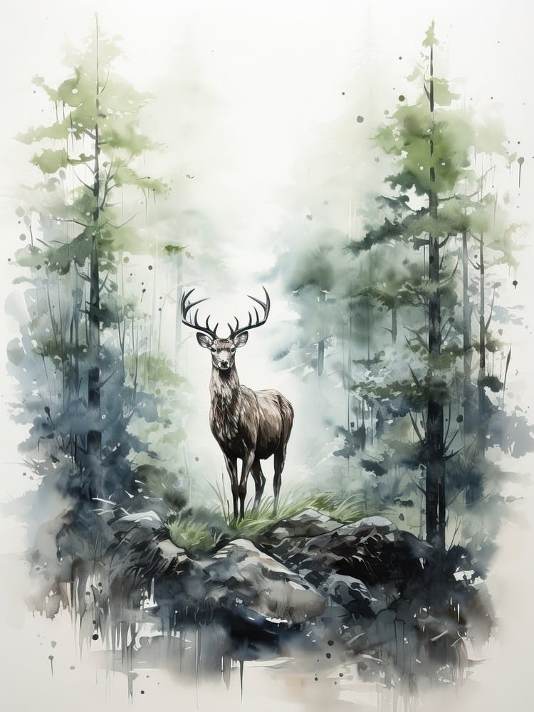 Deer, Japanese Brush Painting, Ukiyo E, Minimal 4