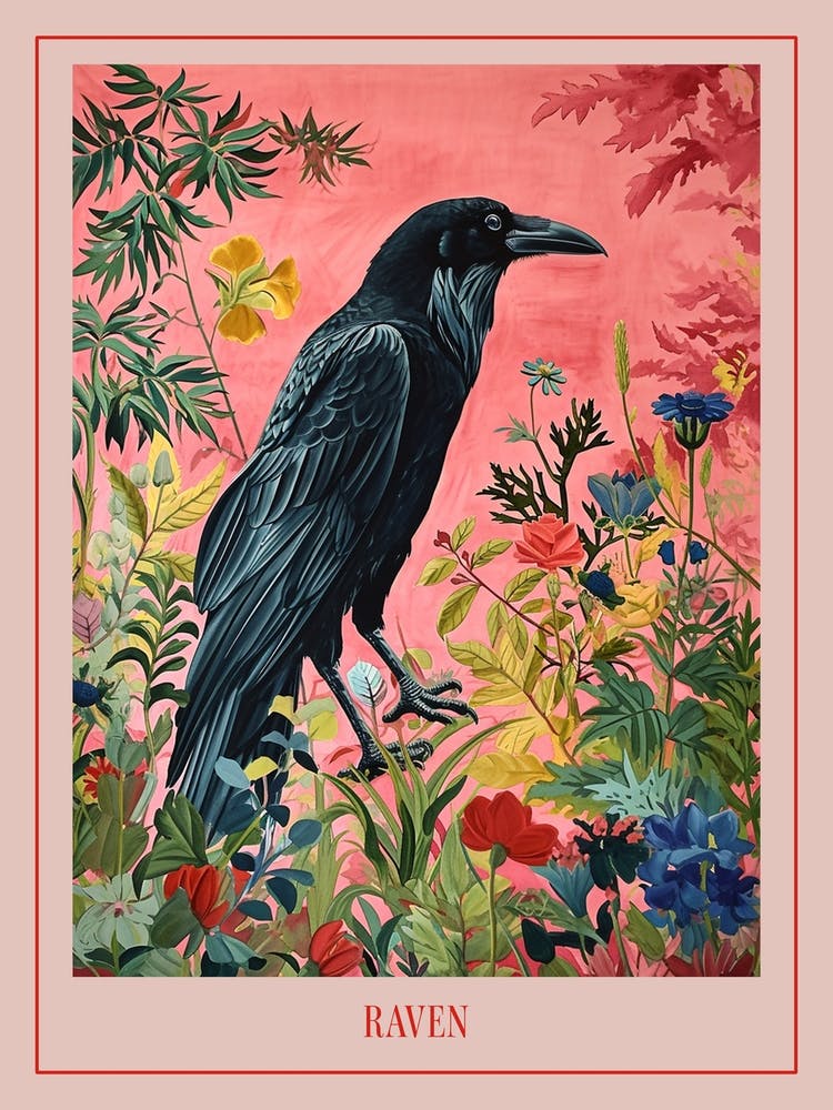 Florales Tiergemälde Rabe 4 Poster