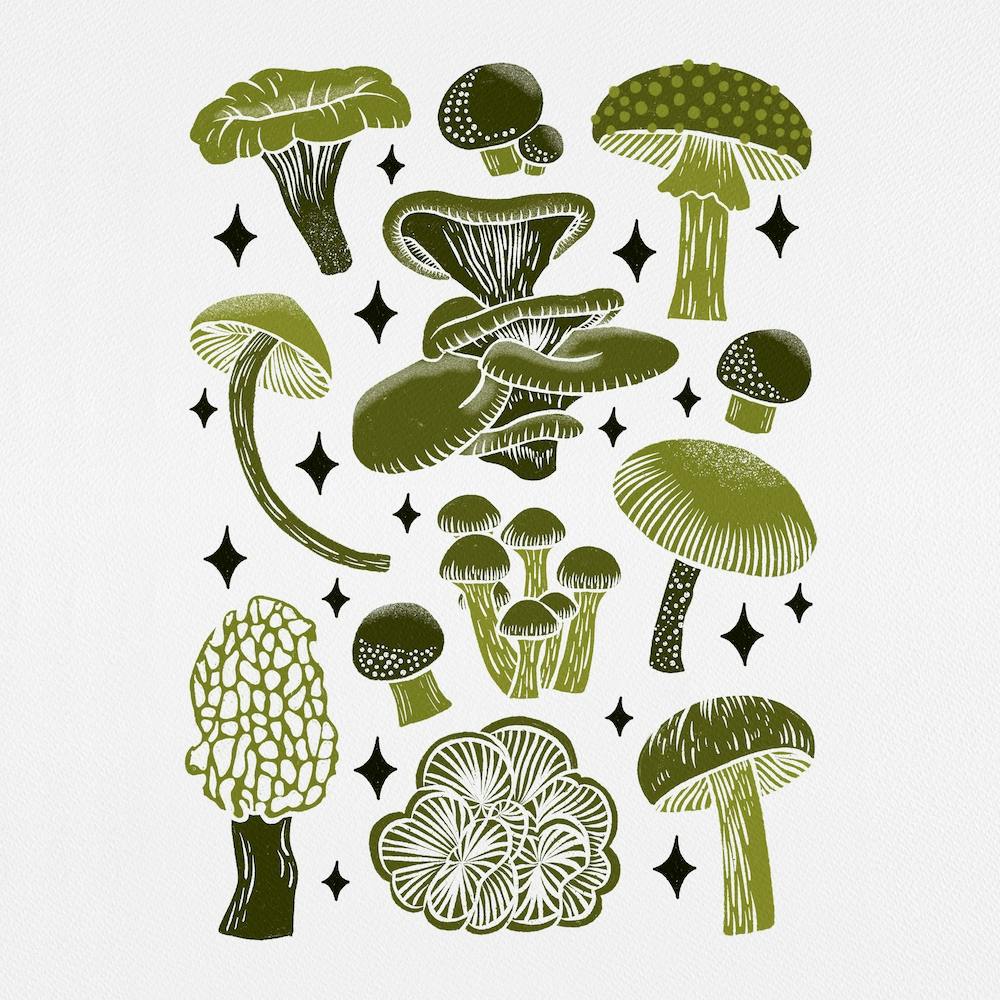 Texas Mushrooms   Olive Green Square