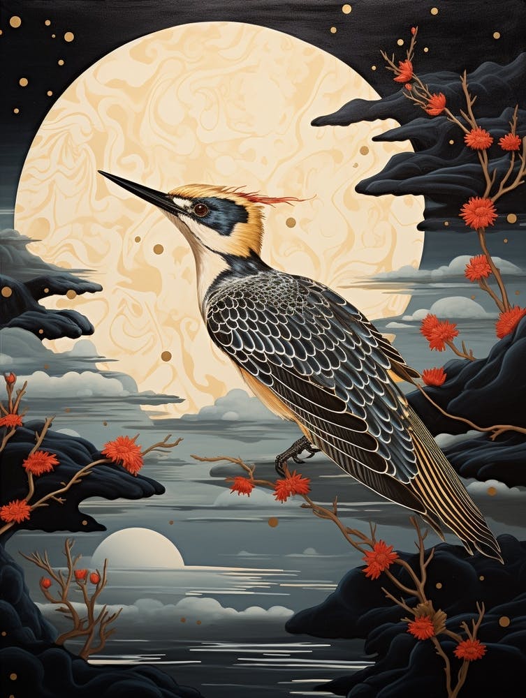 Woodpecker 1 Gold Detail Painting