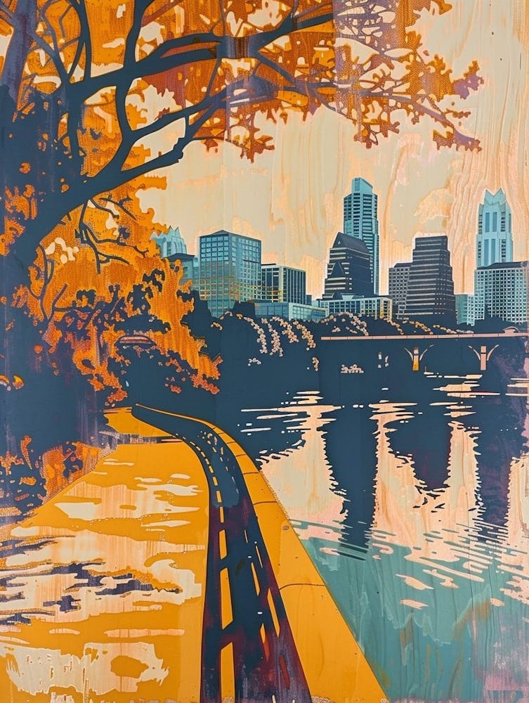 Red River Cultural District Austin Texas Colourful Blockprint 2