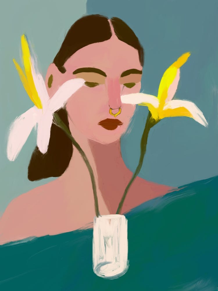 Porträt einer Frau mit Blumen