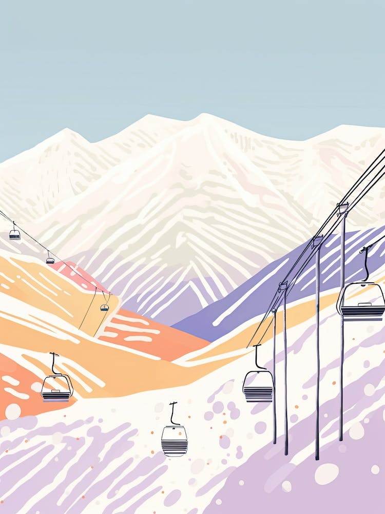 Hakuba Valley Nagano, Japan, Skigebiet Pastellfarben Illustration 0