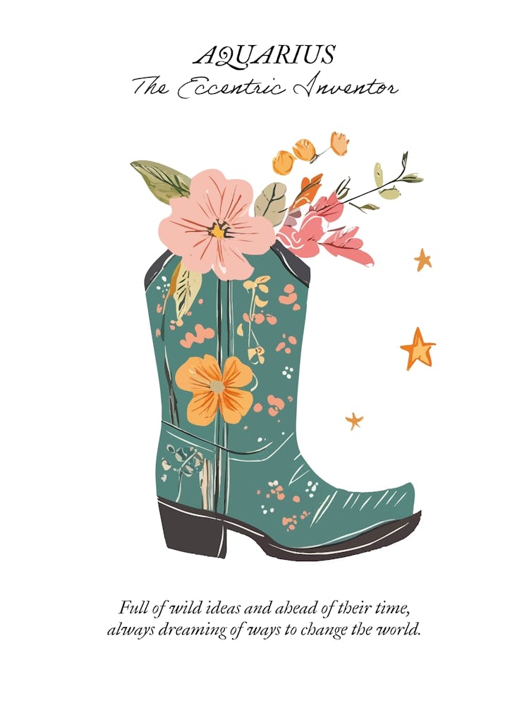 Aquarius Cowboy Boots Zodiac Preppy Western Cowgirl
